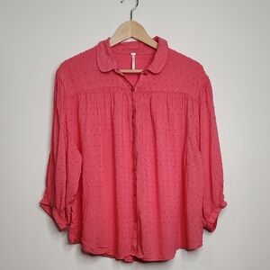 Free People Dark Dusty‎ Pink, Textured Button Up Swiss Dot Blouse Women Size m